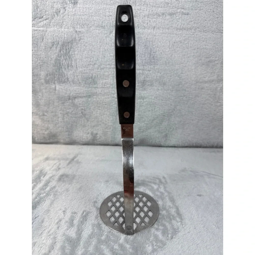 Vintage Stainless USA Potato Masher Blue Cornflower White Handle Retro Kitchen